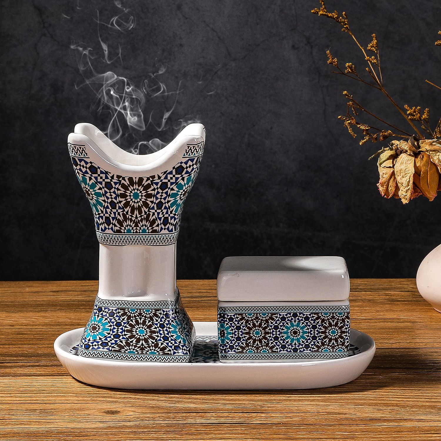 아랍 세라믹 프린트 사각형 향로 세트 중동 아프리카 웨 - Incense Holder 리뷰 및 가격