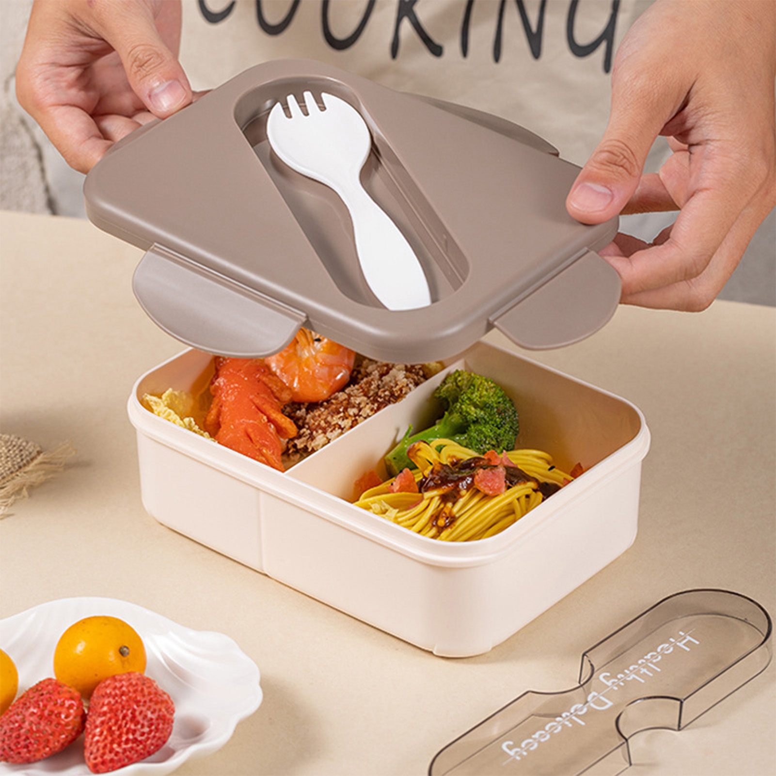 포크 플라스틱 스냅 온 학생 도시락, 학교 회사 피크닉 - Bento Box 리뷰 및 가격